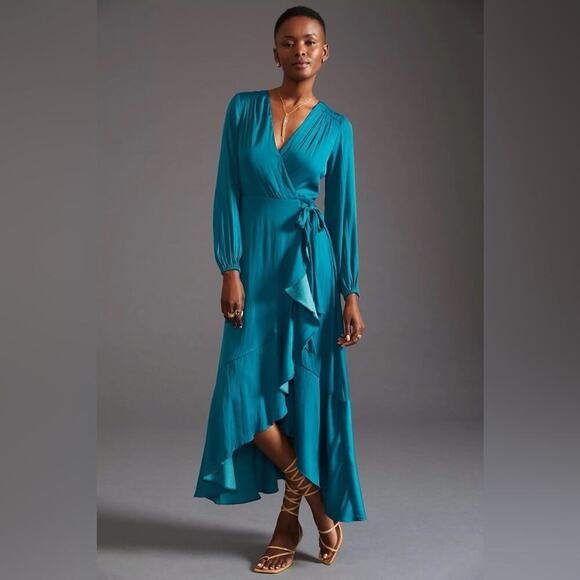 Anthropologie Maeve V-Neck Wrap Maxi Dress in Turquoise Size XS New! - Picture 1 of 16